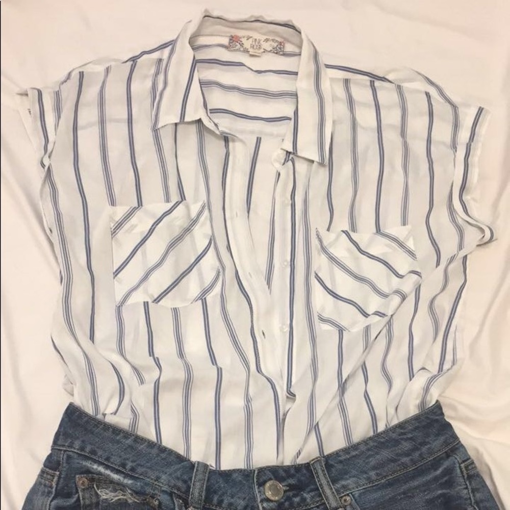 Striped loose beachy button up top